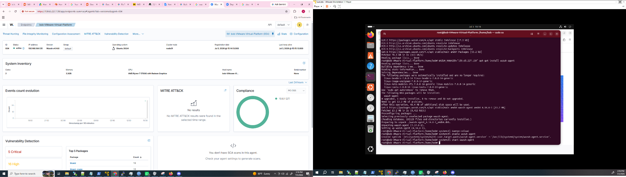 Wazuh agent installation on Suricata VM