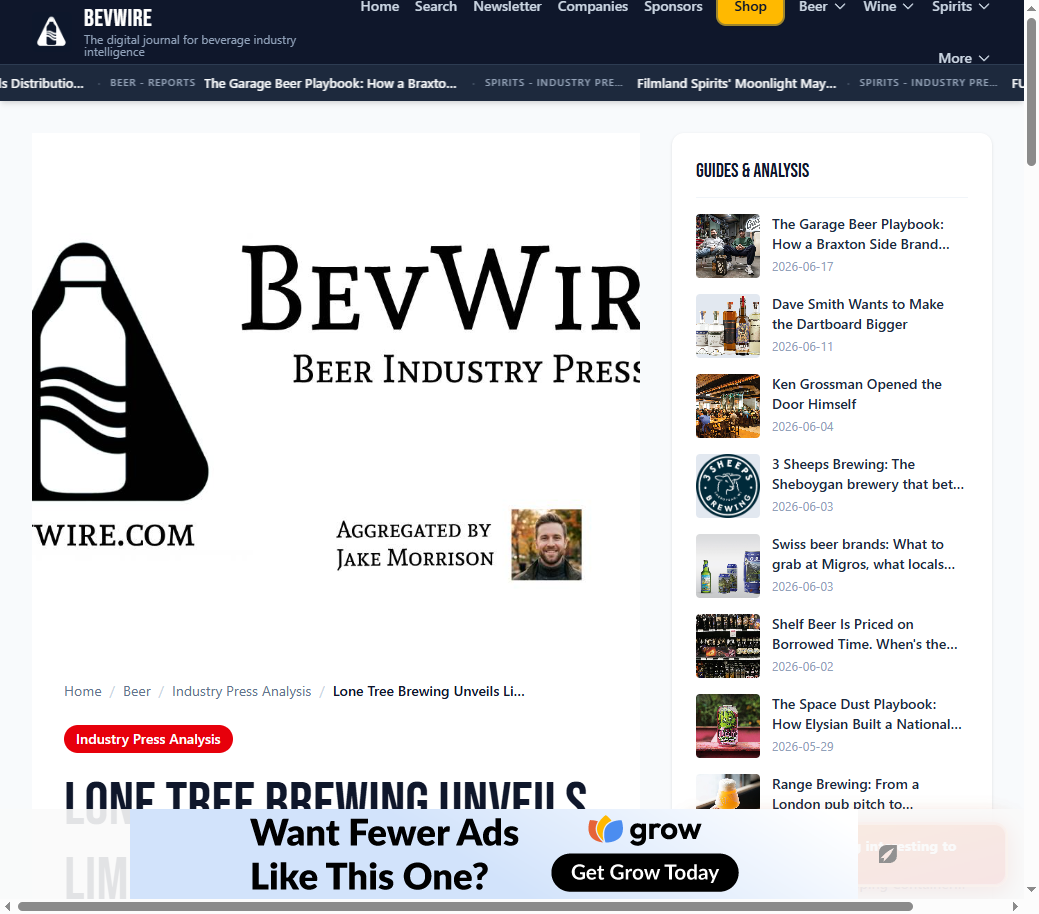 BevWire industry press article showing The News and The Takeaway layout