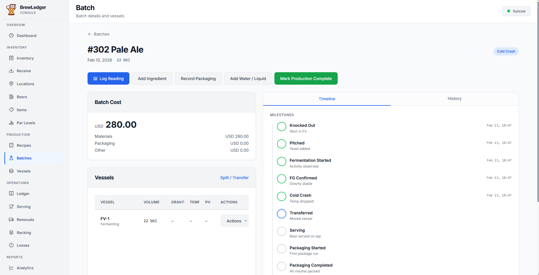 BrewLedger desktop ledger view